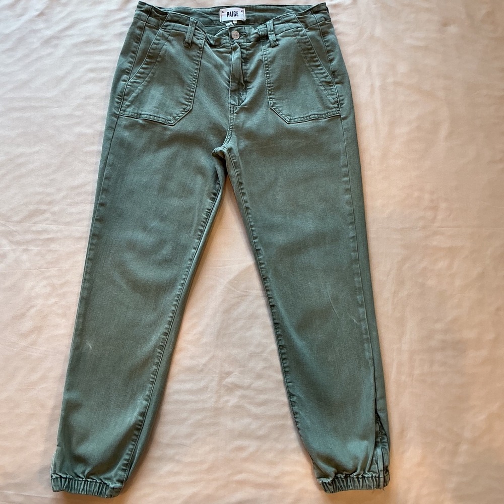 Paige Mayslie Joggers Green Womens 30 Lyocell Blend Casual Zipper Cuff